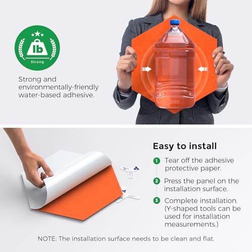 Image of Self-Adhesive Acoustic Panels [390 lbs /yd Ultra-High Density], 2nd Generation Sound Absorbing Panel, Professional Level Sound Panel, Polyester Soundproof Foam [Large Hexagon, Orange & Moon Grey]