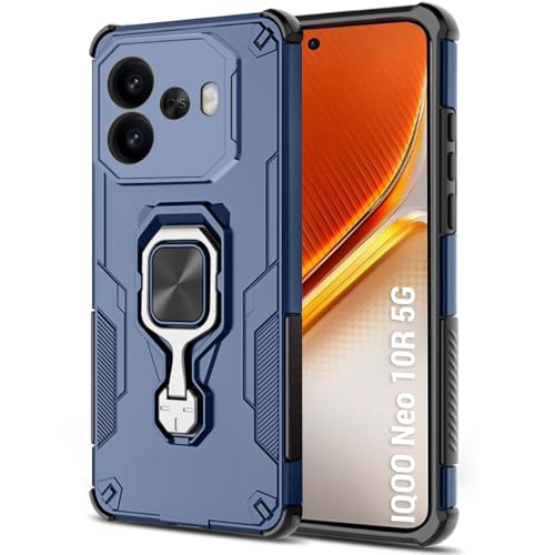 Image of TheGiftKart Tough Armor Bumper Back Case Cover for iQOO Neo 10R 5G | Ring Holder & Kickstand in-Built | 360 Degree Protection Back Case Cover for iQOO Neo 10R 5G (PC & TPU, Blue)