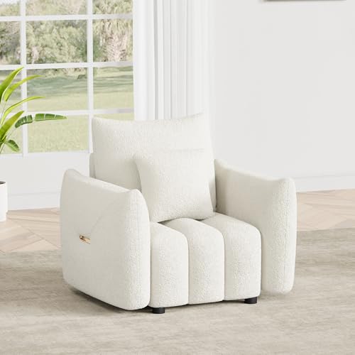 Image of OUYESSIR 38 inch Modern Accent Single Sofa Chair, Comfy Deep Seat Teddy Living Room Chair, Leisure Boucle Reading Sofa Arm Chair for Bedroom, Office, Apartment, Beige