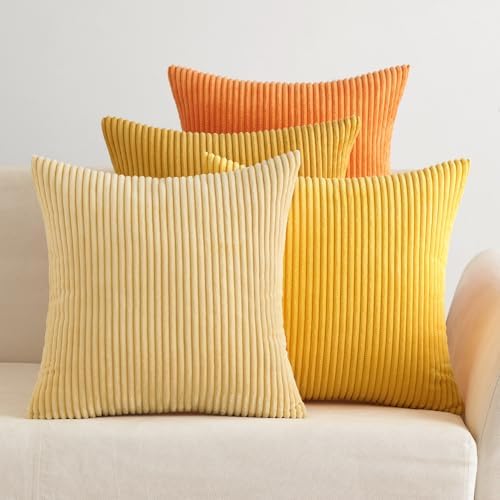 EMEMA Cushion Cover 4 Pieces 45 x 45 cm for Sofa, Corduroy Pillow...