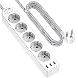 ✅【Cable Duradero】 El cable de alta resistencia de 2 metros mantiene la regleta multienchufe con protección contra sobretensiones fuera de la vista además de garantizar un flujo óptimo de electricidad para tus dispositivos , ideal para cualquier lugar, en el hogar o en la oficina.