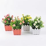 MIOARTSART Artificial Flowers, Faux Flowers in Vase Small 4-Color Daisy Decor Mini PE Artificial Daisies Fake Plant Flower Decor for Home Decor Indoor Centerpiece Table Decorations