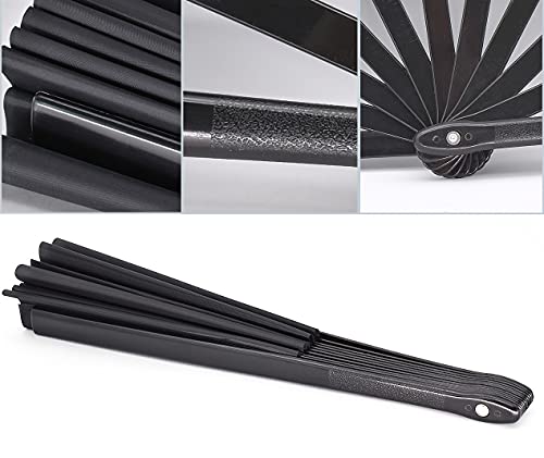 Honshen Folding Fan Chinese Hand Fan Performance Fan Nylon-Cloth Fan 13 Inch (Black) #TOP1