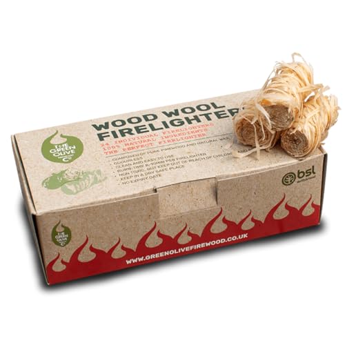 Green Olive Firewood Company - 24 Natural Firelighters for Wood Burners Log Burners Stoves Pizza Ovens Eco Wood Wool Fire lighters for Lighting Charcoal BBQs Camping Open Fires Fireplaces