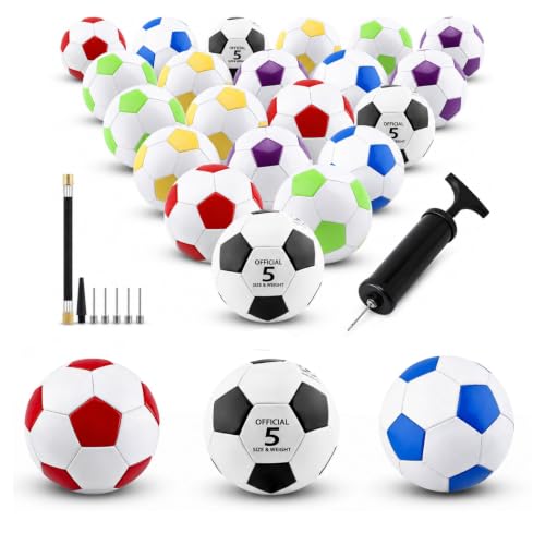 SIKEMAY 24 Pack Soccer Balls Bulk with Pump for Teen Adult Official Size 5 Charity Donation Outdoor and Indoor Training Practice Football Sports Game Gift Party