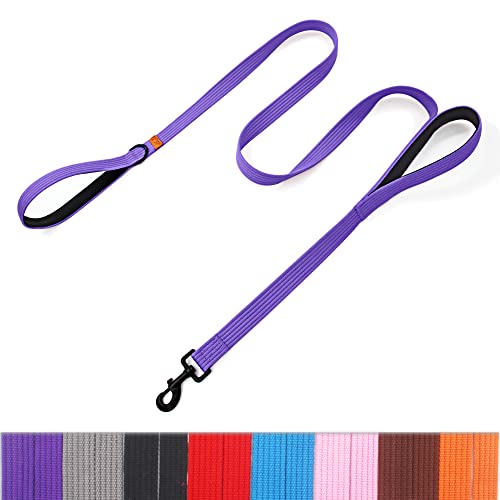 Lynxking Dog Training Leash Double Handles Dog Leash Heavy Duty 6Ft Webbing 2 Padded Handles Traffic Leash Safety Walking Lead For Medium Large Dogs 1" X6' Purple #TOP10