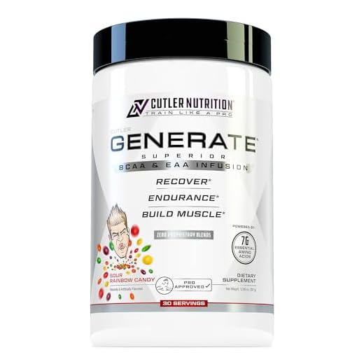 Cutler Nutrition Generate EAA and BCAA Powder: Best Branched Chain Amino Acids Supplement with Essential Amino Acids, 5g BCAAs, 2g EAAs for Lean Muscle Mass | Sour Rainbow Candy, 30 Servings