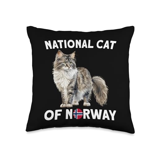 Wegie National Cat Art Stuffed Animal Norwegian Forest Cat Throw Pillow