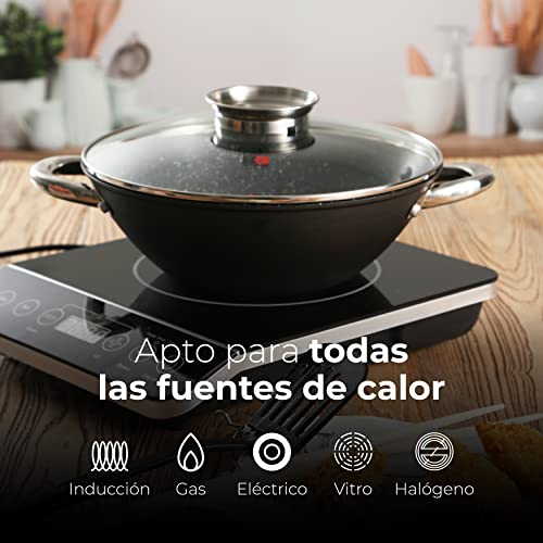 RENBERG-Wasabi-Wok-Sarten-Wok-con-Revestimiento-de-Marmol-y-Tapa-de-Vidrio-Multiples-Funcionalidades-y-Accesorios-Wok-de-Hierro-Fundido-Compatible-con-Cocinas-de-Induccion