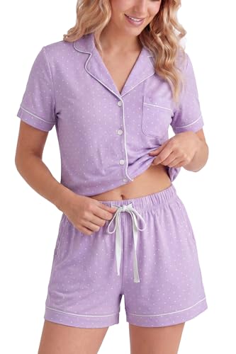 Image of LUBOT Womens Bamboo Viscose Pajamas for Women PJ Set 2 Piece Cooling Soft Short Sleeve Capri Pants Summer Sleepwear Set S-XXL