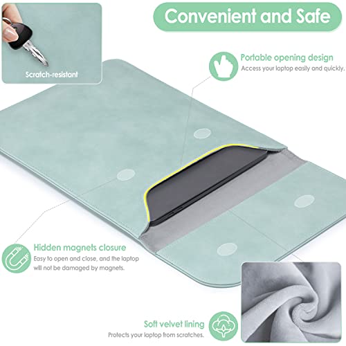 Hyzuo 15-16 Inch Laptop Sleeve Compatible With Macbook Pro 16 M2/M1 Pro/Max A2780 A2485 A2141 2019-2023, Macbook Pro Retina 15 2012-2019, Xps 15,Faux Suede Leather Case With Accessory Bag, Mint Green #TOP3