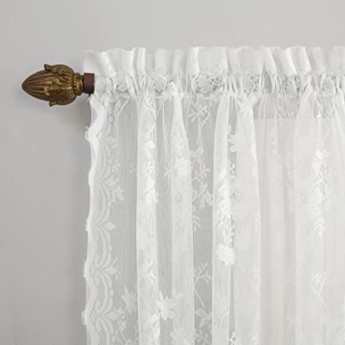 No. 918 Alison Floral Lace Sheer Rod Pocket Kitchen Curtain Valance, 58\" x 14\", White
