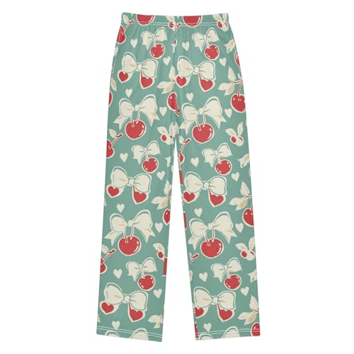 Pajama Bottoms, Bow Cherry Pajamas Pant Sleep Long Pants Cute Cartoon Lounge Wear Elastic Waist Sleepwear Pjs
