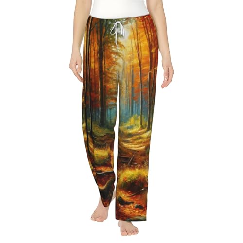 Pantalon en flanelle femme motif peinture d'automne pyjama polaire élégant et finitions haut de gamme