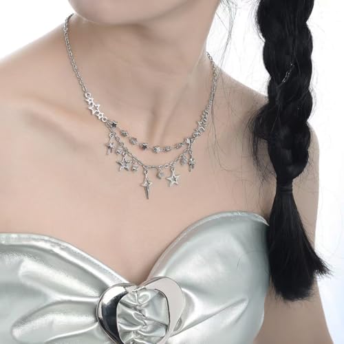 Star Y2k Pendant Necklace for Women Stainless Steel Silver Punk Aesthetic Chain Necklace Jewelry3