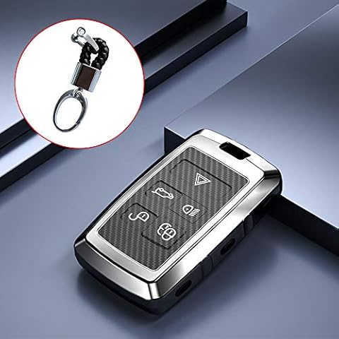 ontto Car Key fob Cover for Land Rover Discovery Evoque LR4 Range Rover Sport Jaguar XE XF F-Pace Keyring TPU Key Shell Holder Protector Alloy keychain 6-Button Remote Key Case Silver B Cover