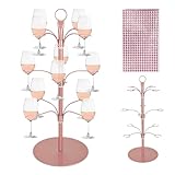 Goldmeet 3 Tier Cocktail Tree Stand, Champagne Tower with 12 Holders, Metal Glasses Holder with Crystal Stickers for Cocktails Martini Wine, Drink Display Tree for Home Bar Wedding Party