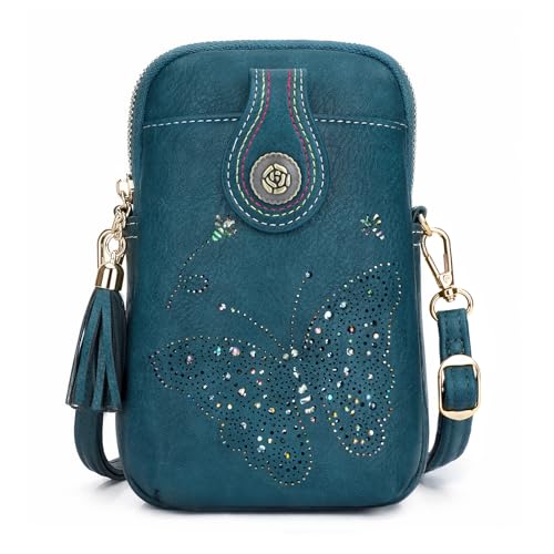 Image of KITEVIUN Small Crossbody Bags for Women, Lightweight Mini Cute Cell Phone Purse for Women with Tassel Shining Butterfly