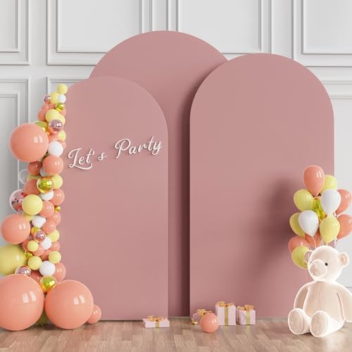 Image of Wokceer Wedding Arch Cover (7.2FT, 6.6FT, 6FT) Set of 3 Spandex Fitted Wedding Arch Stand Covers for Round Top Chiara Arch Backdrop Stands Cover for Birthday Party Banquet Decor Light Dusty Rose