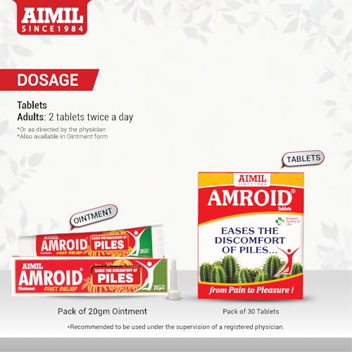 Image of AIMIL Amroid Tablets - 30 Tablets | Ayurvedic Supplement for Anorectal Comfort and Bowel Regulation | Natural Polyherbal Formula with Triphala, Amla, and Tulsi to Relieve Discomfort (Pack of 2)