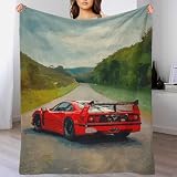 QBIREX Manta de Franela Suave de Microfibra con diseño de Ferrari F40 Rojo en Carretera Rural para Adultos, decoración del hogar, Sala de Estar, Dormitorio, 150 x 200 cm.