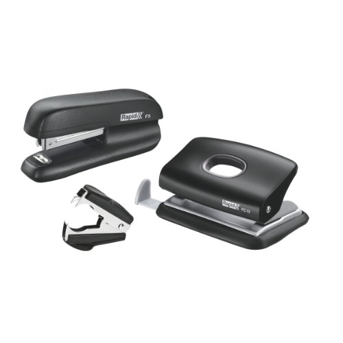 Rapid Mini Stapler and Hole Punch Set, Staple or Punch up to 10 sheets, Staples N°10 Included, Black, F5, 5000267