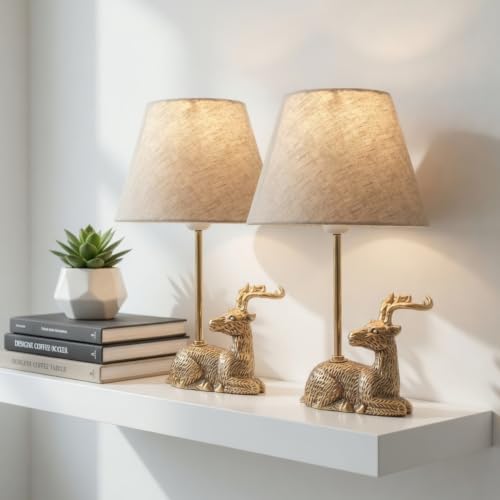 Image of BEHOMA Luxury Deer Figurine Table Lamp Set, Antique Gold - Set of 2 | Luxury Aluminium Deer table lamp in Antique Gold - as an accent lighting piece for living room - great wedding gift