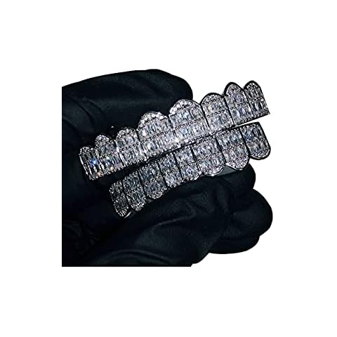 14k Baguette Set White Joker Gold Grillz for Mouth Top Bottom Hip Hop Teeth Grills for Teeth Mouth Grillz for Mouth Top Bottom Hip Hop 8 Teeth Grills for Teeth Mouth Set (Top & Bottom Set) Cover