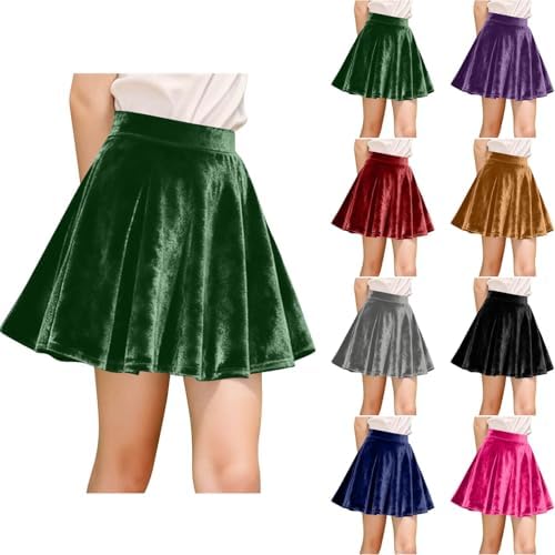 Velvet Skirt for Teen Girls - Casual Mini High Waist Stretchy Flared Pleated Kids Big Girl Skater Skirts 5-15T