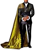 FIXRIMCH 4 Piece Prom Suit with Cape for Men Shiny Gold Blazer Jacket Pant Formal Tuxedo for Graduation Party,Homecoming