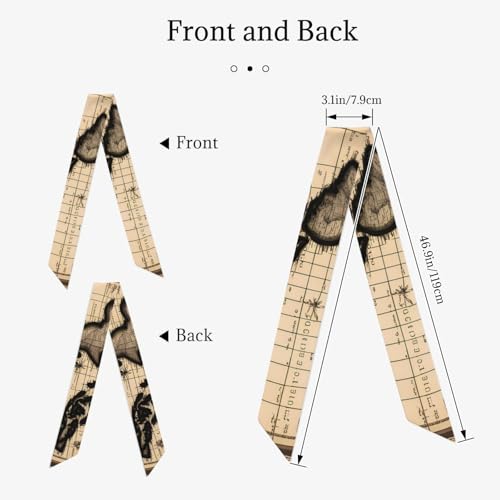 Vintage Old World Map Printing Women's Fashion Scarf Suitable as Scarves, hair scarves, headbands, headbands, handbands2