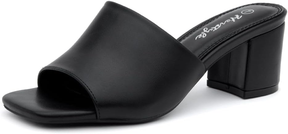 Herstyle Low Block Heels for Women – Slip-On Mules, Square Open Toe 2.5 Inch Comfort Chunky Heeled Sandals, Trendy 2025 Casual Dress Pumps Shoes for Party, Wedding & Office