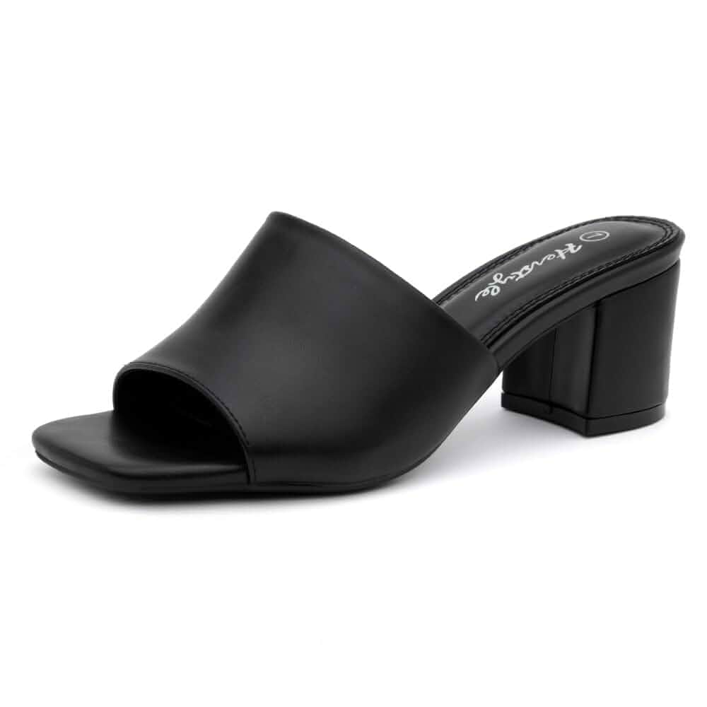 Herstyle Square Open Toe Heeled Sandals for Women 2.5 Inch Low Block Chunky Heel Sandals Slip-On Mules Comfortable Dress Shoes for Party Wedding Office