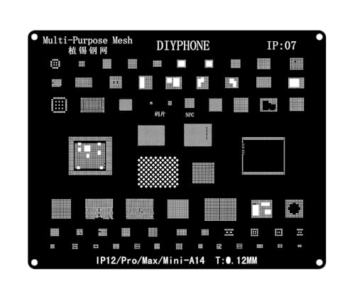 Black Multi-purpose BGA Reballing Stencils, Solder Steel Mesh Tin Planting Template, Template Mesh Directly Heat Kit Phone Rework Net for iPhone 6-15 Series CPU Repair Tools (12 series)