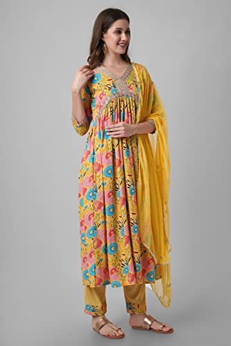 Image of Amayra Viscose Women's Embroidered Alia Cut Kurta Pant With Dupatta Set