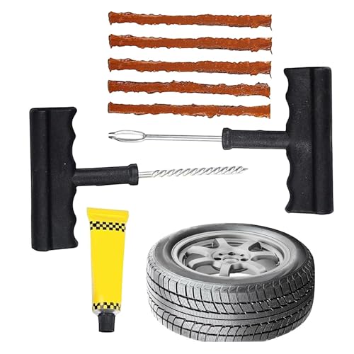 Topolenashop Kit Riparazione Pneumatici Auto e Moto Professionale – Set Ripara Gomme con 2 Strumenti a T e 5 Strisce – Per Forature Tubeless di Auto, Moto, SUV, Jeep, Camion e Trattori – Art.003026