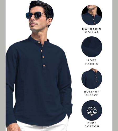 Image of Slim Fit Short Kurta for Men and Boys.(KRT BTN06, Navy Blue)
