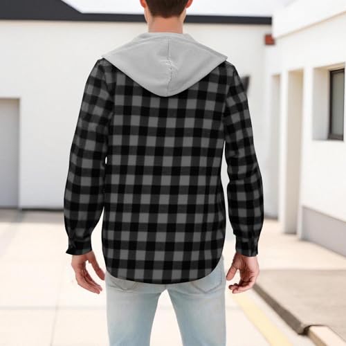 Button Down Shirt Men Casual Plaid Flannel Shirt Jacket Regular Fit Long Sleeve Shirts Checkered Fall Jacket with Hood4