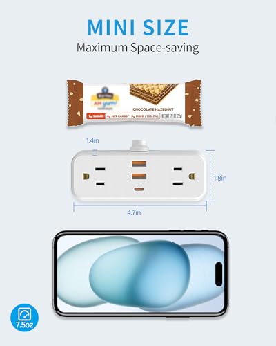 BEVA Mini Surge Protector Power Strip, Ultra Thin 5FT Flat Extension Cord, 4 Wide Spaced AC Outlets and 3 USB Ports(1 USB C), Flat Plug, 1050 Joules Wall Mount for Home Office Dorm Room Essentials