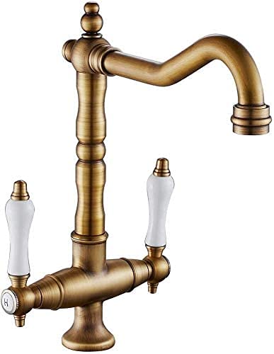 Mitigeur d'évier de cuisine traditionnel double commande laiton - 4