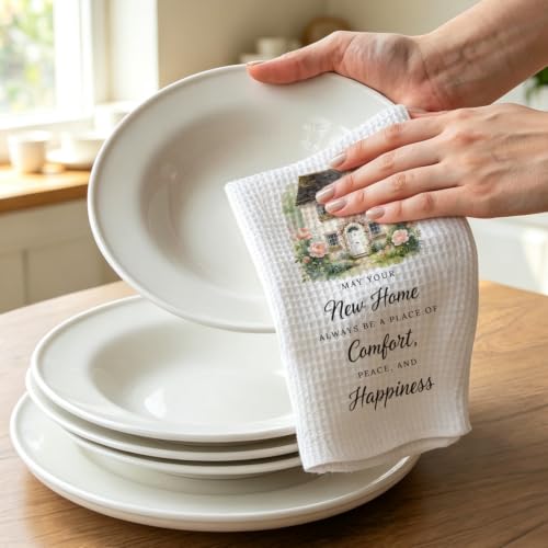 New Home Kitchen Towel, Housewarming Gift Cottage Floral Dish Towel - Image 3