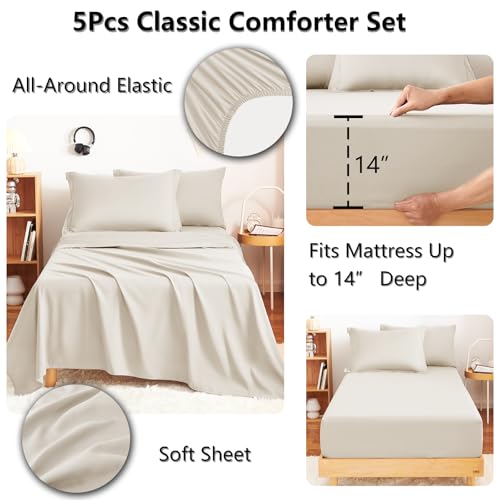 Image of CozyLux Twin Comforter Set with Sheets Beige - 5 Pieces Bed in a Bag Twin, All Season Bed Set for Girls and Boys, Bedding Set with Down Alternative Comforter, Sheets, Pillowcase & Sham