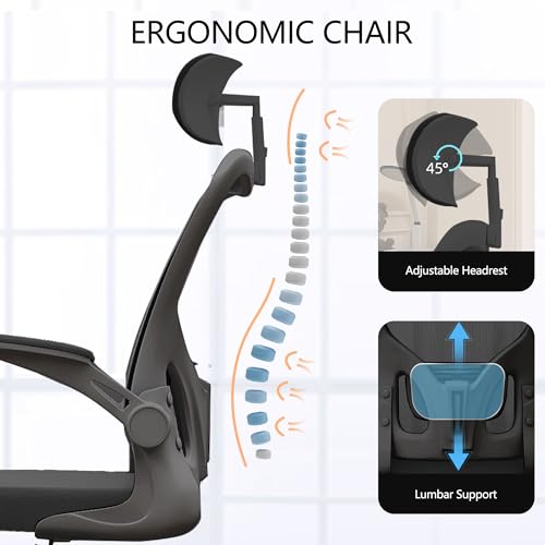Image of Office Chair (06Black, Chair) | 360 Swivel Adjustable Lumbar Support & Flip-Up Armrests capacity 300 lbs capacity