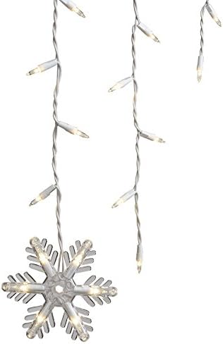 GE 150 luces transparentes estilo carámbano con 7 copos de nieve colgantes