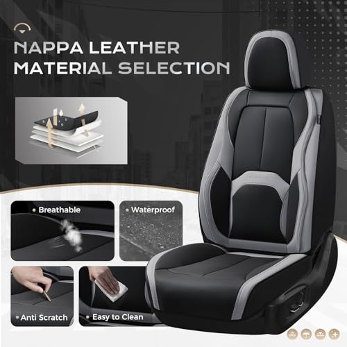 Image of Coverado Car Seat Covers, Leather Seat Covers Full Set, Waterproof Car Seat Protector with Lumbar Support, Automotive Seat Covers Seat Cushions Universal Fit for Most Cars SUV Trucks, (Black&Beige)