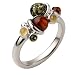 Multicolor Amber and Sterling Silver Adjustable Designer Ring, Sizes 5,6,7,8,9,10,11,12