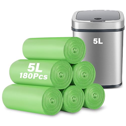 KOMABLEN 180 Bolsas de Basura 5L, 6 Rollos Biodegradable Bolsa Basura, Verde Prueba de Fugas Reciclables Bolsa de Basura Compostable para Sala de Estar, Cocina, Baño, Oficina (35x40cm)