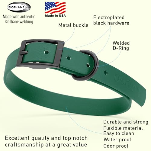 Image of Dogline Biothane Waterproof Dog Collar Strong Coated Nylon Webbing with Black Hardware Odor- Proof for Easy Care Easy to Clean High Performance Fits Small Medium or Large Dogs, Hunter Green