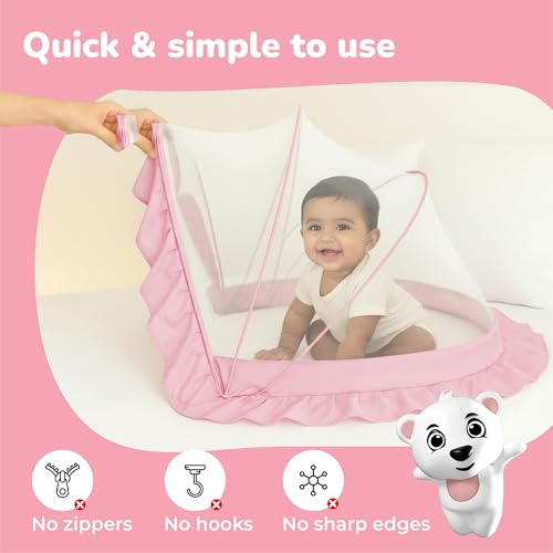 Image of Lifelong Cuppy Baby Mosquito Net for Kids 0-2 Years | Foldable & Bottomless with Soft Breathable Mesh | Lightweight & Portable | Safe & Sturdy Umbrella Net 90x60x45 cm (Pink,LLCMNK03)