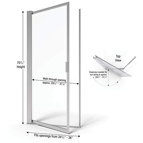 Basco Sopn00A3670Xpsv Sopora Single Swing Shower Door, Chrome, 34.25-36 In. Wide X 70.5 In. High, Aquaglidexp Clear Glass #TOP1
